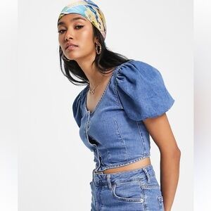Topshop Blue Denim Crop Top